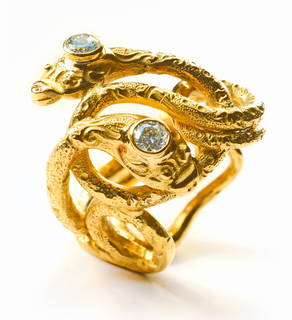 WAKE THE SNAKE-RING! Brillianten und 750/Gold, geschmiedet